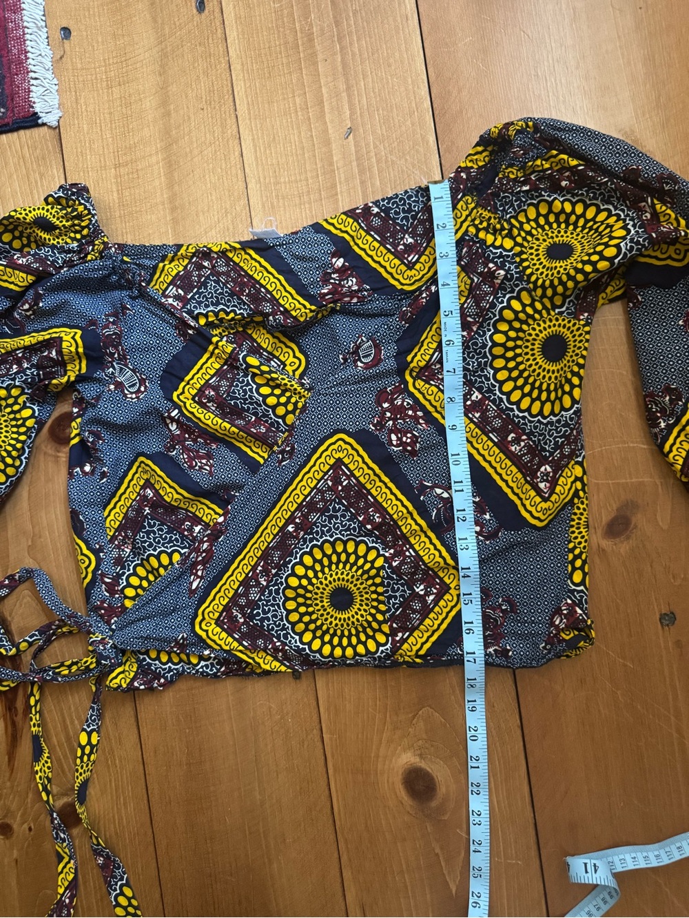 Vintage African Wax Print Wrap Top Puff Sleeve Boho Blouse - Picture 9 of 10